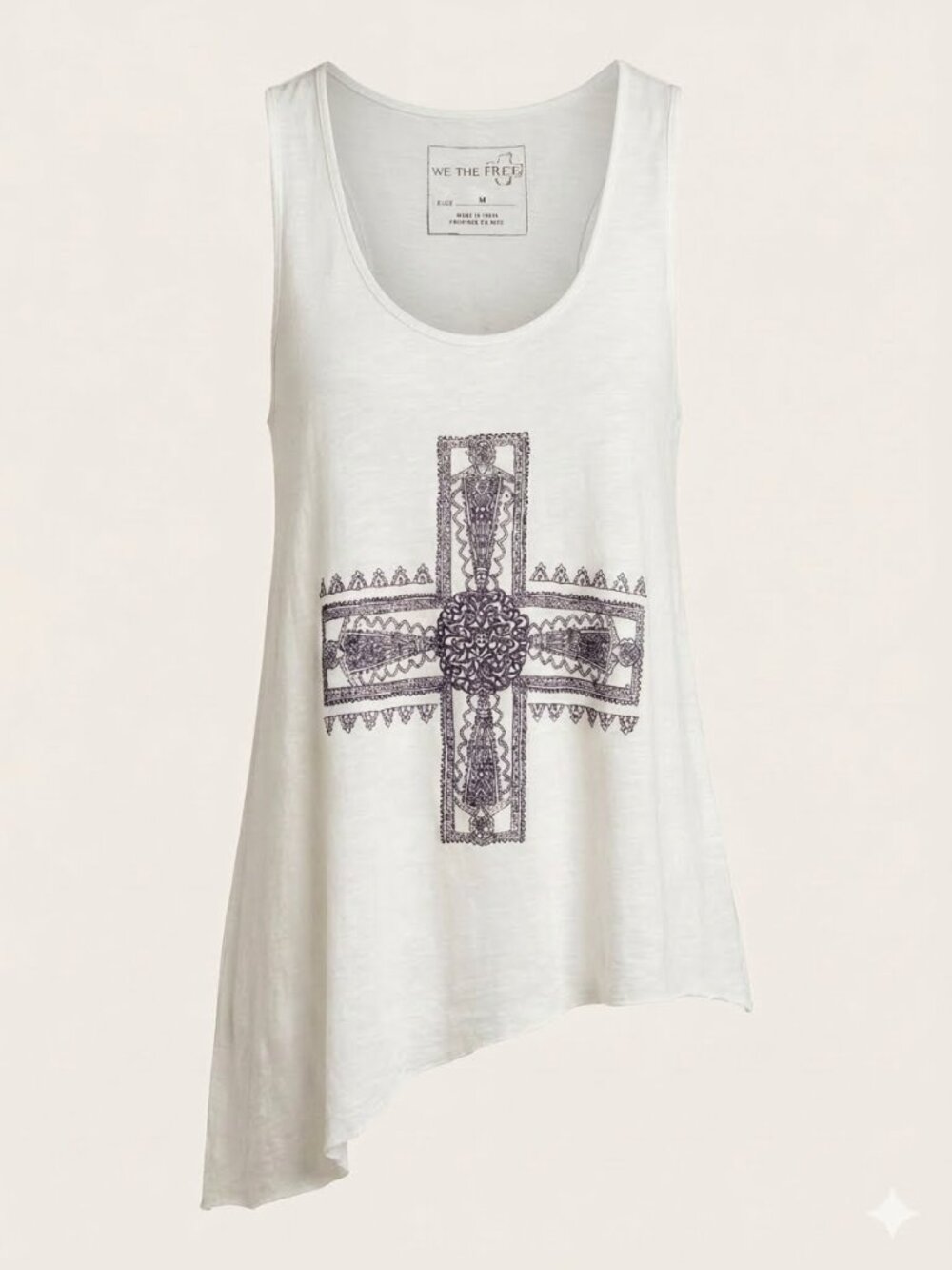 We The Free White with Gray Cross Asymmetrical Y2K Graphic Tank T-Shirt 3786